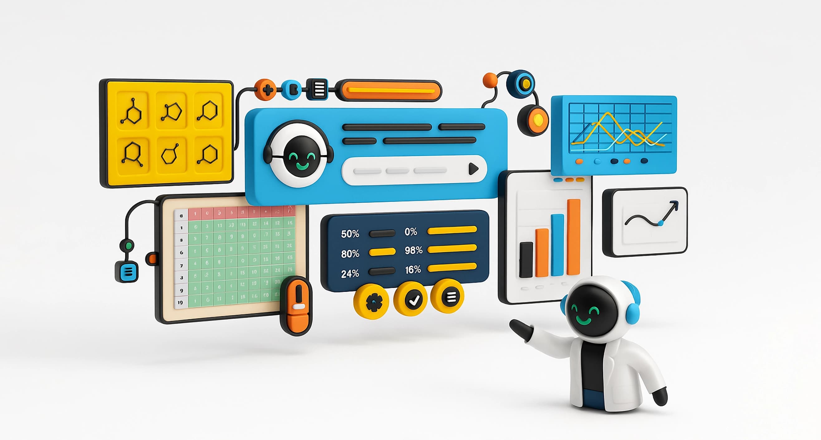 Scientist working with AI-powered synthesis planning interface and laboratory automation systems